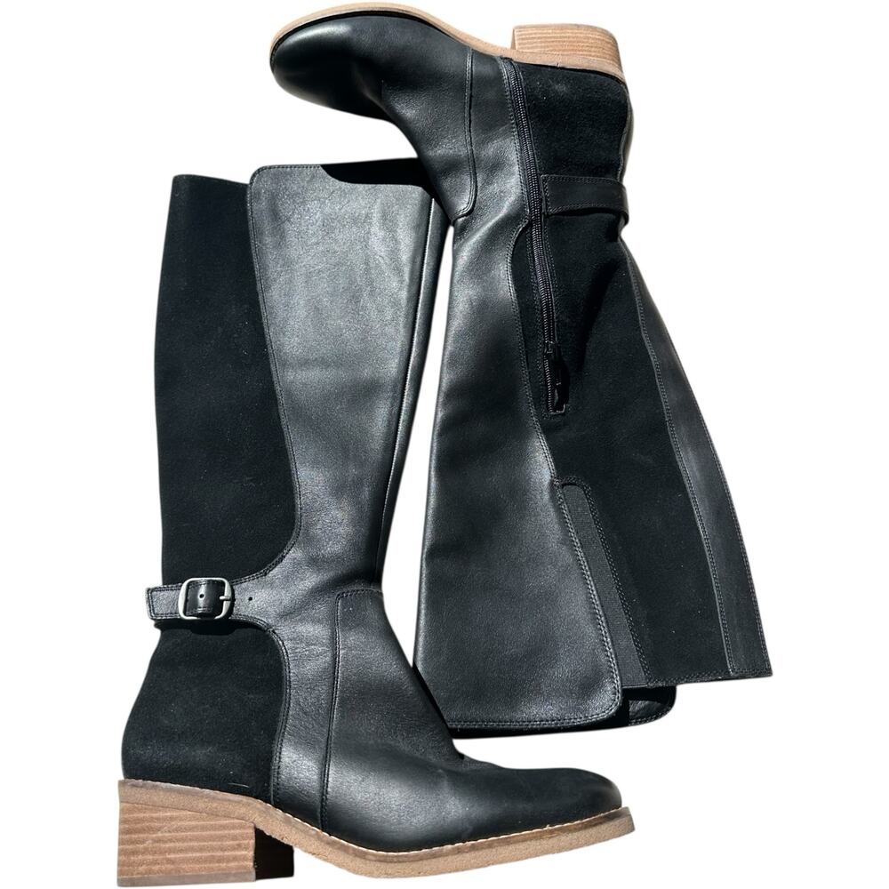Lucky Brand Timinii Leather Tall Riding Boots Women 7.5 Black Suede Block Heel